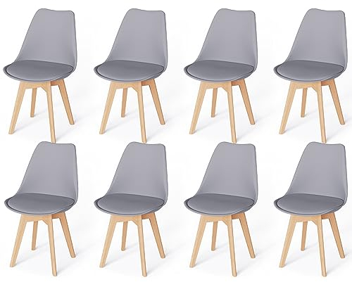 WAFTING 8er Set Esszimmerstühle Gepolsterter Stuhl mit Buchenholz-Beinen und Weich Gepolsterte Chair für Esszimmer Wohnzimmer Schlafzimmer Küche Besprechungsraum, (Gepolstert Grau)