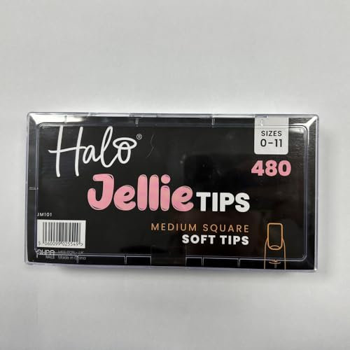 Halo Jellie Nail Tips Medium Square Mixed Pack of 480 (Sizes 0-11)