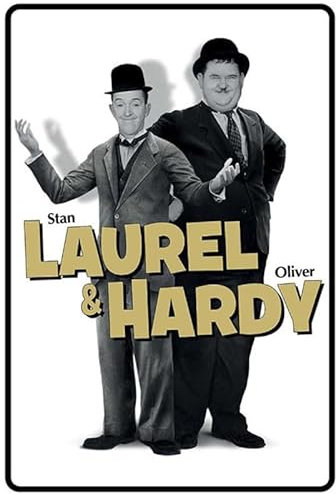 mrdeco Metall Schild 30x40cm gewölbt Laurel & Hardy Dick & Doof Lachen Blechschild