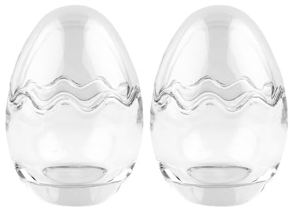 Ideen mit Herz Glas-Ei | 2-teilig | Abnehmbarer Deckel | befüllbar | klar | transparent (9,1 cm hoch | Ø 6,4 cm | 2 Eier)