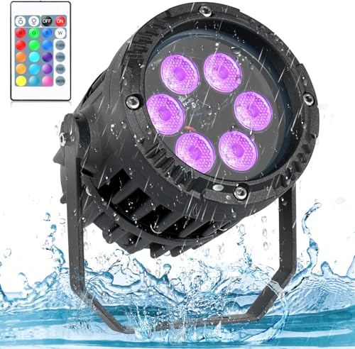 PUZILOZA 6 x 3W IP67 Wasserdichtes Par Licht, RGBW 4 in 1 LED Discolicht Partylicht mit Fernbedienung, für Outdoor-Auftritte, DJ Show, Party, Bar, Bühnen, Festivalauftritte