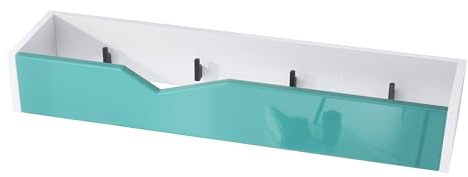 Vladon Garderobenleiste Wandhaken Garderobenpaneel Kolmio, Made in Germany, Korpus in Weiß matt, Front in Petrol Hochglanz 83,5 x 12,5 x 21 cm