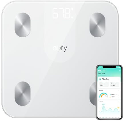 eufy Smart Scale, Weighing Scales for Body Weight, Digital with Bluetooth | Body Fat Scales, 12 Measurements, Black, lbs/kg, Scale A1 -White