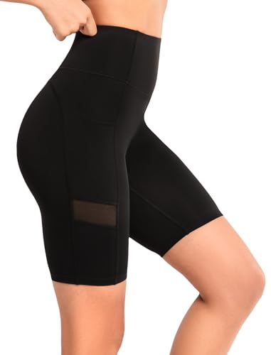 Yvette Damen Kurze Leggings Mesh High Waist Radlerhose Blickdicht Scrunch Sporthose Fitness Sommer, Schwarz,3XL