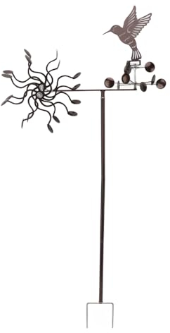 Tissting Metall Windrad Windspiel Eisen Kolibri Windmühle Garten Deko Windskulptur Kolibri Windmühle für Außenbereich, Rasen, Hof, Terrasse