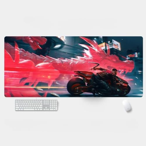 NIRBO Cyberpunk Tapis de souris de jeu extra large, XXL étendu, pour bureau, bords cousus, base en caoutchouc antidérapant, surface en tissu imperméable (R3, 800 x 300 x 3 mm)
