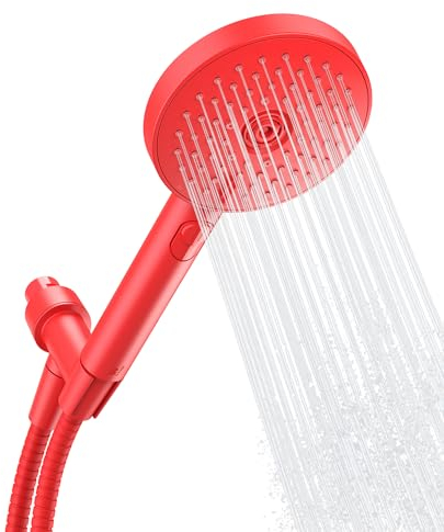 Sproos Handbrause, Hochdruck, 3 Sprühfunktionen plus Pause, extra langer 70-Zoll-Schlauch, umweltfreundliche Materialien, einfache Selbstmontage, Hochdruckleistung, Rot