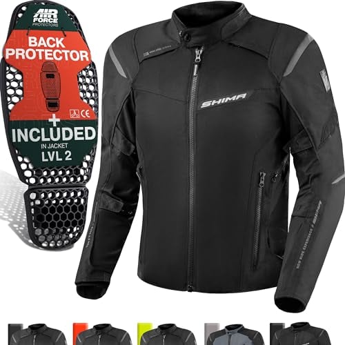 SHIMA RUSH Chaqueta Moto Hombre AIRFORCE Protector Espalda Cazadora Motociclista Chaquetas Protecciones Impermeable Armadura Cazadoras Motoero Invierno (Masculinos, Chaqueta Regular, Negro, 4XL)