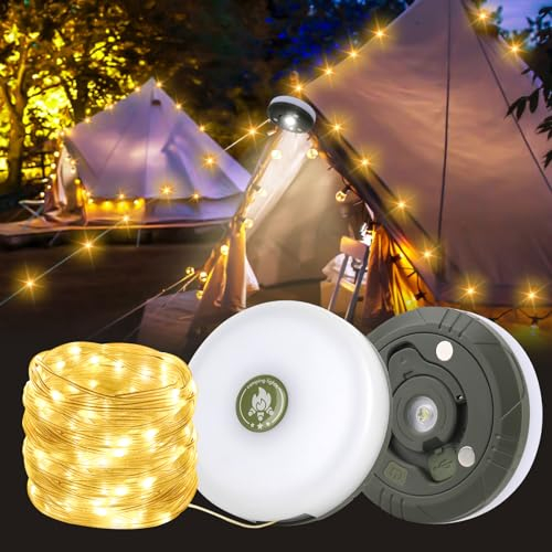 Mineup 8-in-1-Camping-Lichterkette, 100 LEDs, 10 m, tragbare Outdoor-Camping-Lichterkette mit 8 Modi, 2000 mAh, wiederaufladbar, wasserdicht, Camping-Lichterkette für Zelte, Hof, Weihnachten, Festival