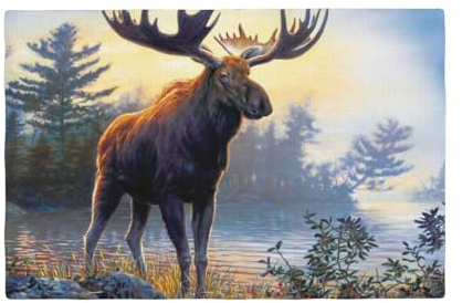 FLYIFE Tischsets mit Elch- und Hirschmotiv, bedruckt, Leinen, hitzebeständige und rutschfeste Tischsets, 6 Stück, VUCJEBB5A281