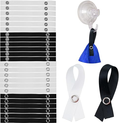 Nähfrei-Aufhänger für Textilien, 24 Pack, 150 x 12 mm Schlaufen, in Schwarz und Weiß, mit Druckknopf Verschluss, Aufhänger Laschen für Geschirrhandtuch, Bad Handtuch, Lappen, Dekoartikel, Camping