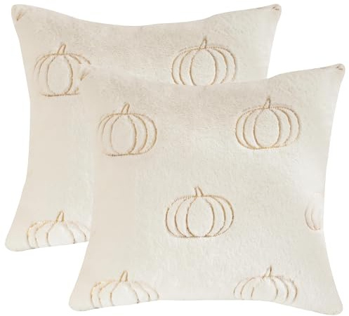 Tosleo Halloween 2 Stück Kissenbezug mit Pailletten Kürbis Doppelseitig Plüsch Lendenkissen Abdeckungen 40 x 40cm Weiß für Thanksgiving Dekoration Couch Überwurf Fälle für Sofa Schlafzimmer Zuhause