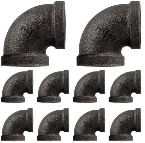 Niubid 10 Pack 3/4 inches Elbows Malleable Cast Iron Pipe, Industrial Pipe for Threaded Black Pipes and Fittings, DIY Steampunk Industrial Vintage Style.