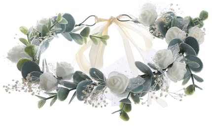 RDNKVB Corona di Fiori per Capelli, Copricapo da Sposa, Coroncina Fiori, Foglie Rose Artificiali Ghirlanda, Cerchietto Fiori per Addio al Nubilato, Matrimonio, Compleanno, Festa in Spiaggia, Comunione