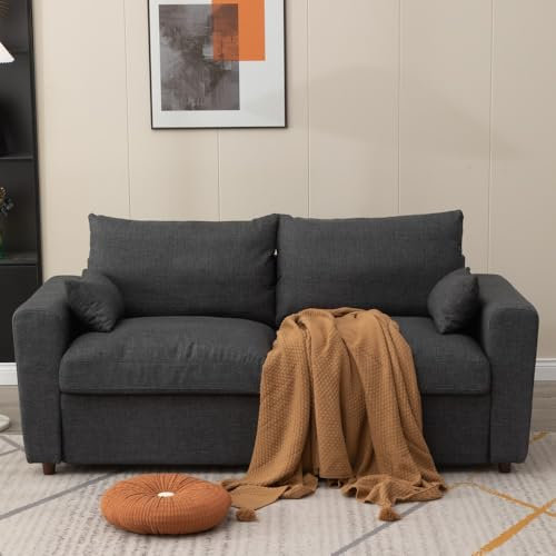 Panana Upholdered Sofa Loveseat Couch Fabric Wooden Legs with Under Stoage for Living Room, Dining Room, Office (Dark Grey Linen Fabric, 3 Seater)