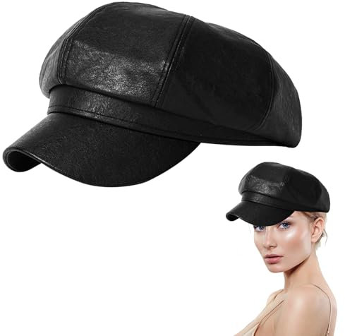Donna Basco Berretto alla Moda, Classic in Tinta Unita, Cappello a Punta Stile Vintage in Pelle PU, per Autunno Primavera Inverno