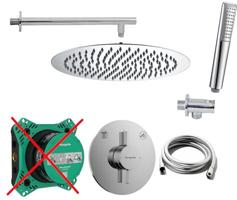 vanvilla Duschsystem mit Unterputz Duscharmatur von Hansgrohe Duo Turn S und vanvilla Regendusche mit Armatur, Duschkopf rund, Dusch-SET HG205-ob poliert