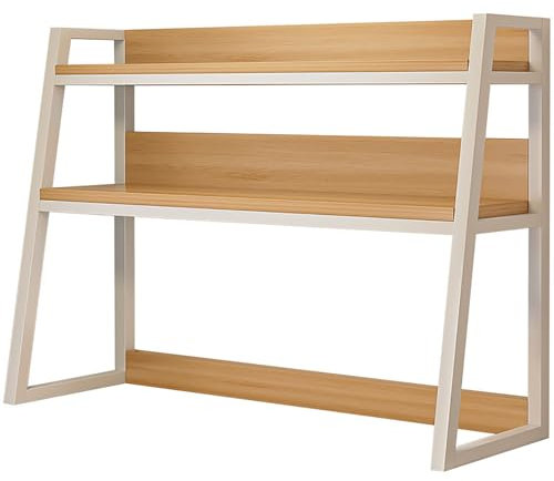 Ladder Desktop Shelf, Desk Hutch 2-Tier for Computer Desk, Desktop Display Rack, Multipurpose Metal and Wood Desktop Bookshelf, Storage Organizer for Dorm Office Home(2nd floor)