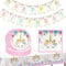 POPOYU Juego de 68 vajilla de fiesta de unicornio, cumpleaños infantil, princesas rosas, vajilla de cumpleaños con platos de papel, servilletas, manteles, banderines, manteles para niñas, fiestas,