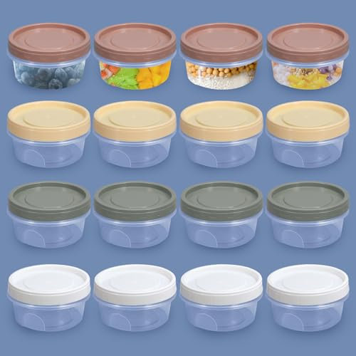 16PCS Food Containers with Lids, 300ML,4 Colors,Reusable Packaging Boxes,Plastic Food Containers with Lids,Reusable Stackable Small Storage Pots for Lunch, Yoghurt, Snack, Microwave Freezer Safe