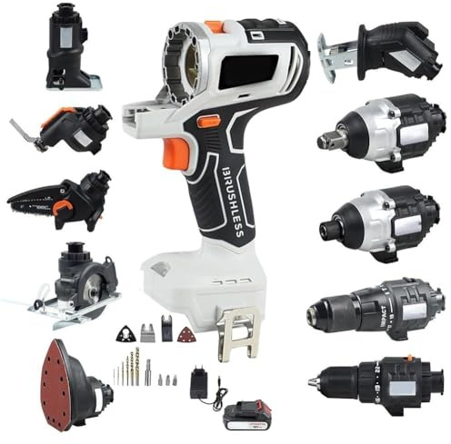 Holzbearbeitungswerkzeug-Set mit 10 Akku-Elektrowerkzeugen, 4,0 Ah Akku & Werkzeugkasten - Rezeptsäge, Stichsäge, Kreissäge, Kettensäge, Oszillierwerkzeug, Schraubendreher, Schraubenschlüssel,