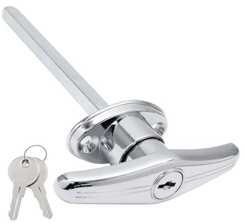 Qjaiune 1 Pack Truck Cap Locking T-Handles Silver Camper Topper Lock, Keyed Alike Camper Shell Locks and Keys T-Handle Canopy Replacement Lock, T Handle Garage Lock Blind Mount Locking T-Handle
