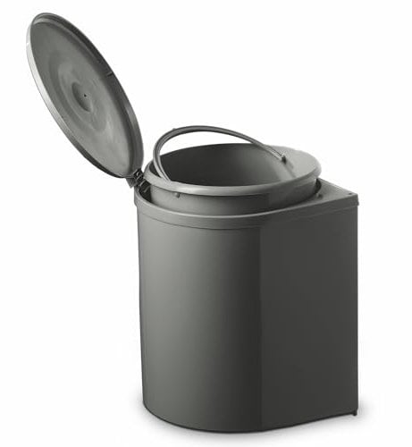 Fhuller Pattumiera Incasso Rotonda in Plastica Atossica Apertura Con Anta Secchio 12 Litri Ø28,5 cm per Base o Sottolavello Cucina minimo 35 cm -Raccolta Differenziata, Colore Ardesia ECONOMICA 1