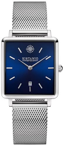 Kistanio Carre Damenuhr mit Milanaiseband Datum Edelstahl Dunkelblau Saphirglas CAR-SI-BLD-M