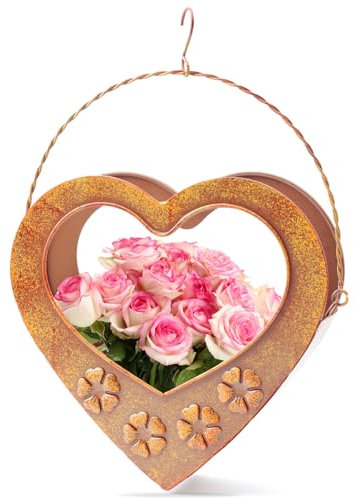 Pflanztopf Hängend aus Metall in Herzform, hängende blumentöpfe, Rost Gartendeko und Balkondekoration, Perfektes Garten Geschenke für Frauen und Mütter, Gartendeko Rost für Draußen (Heart)