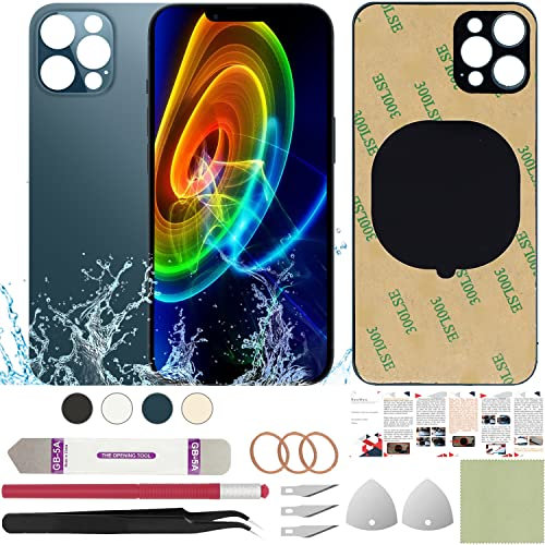 ReuWeu Rear Back Screen Glass Cover Replacement Compatible with iPhone 12 Pro 6.1 + Professional Tools (Pacific Blue)