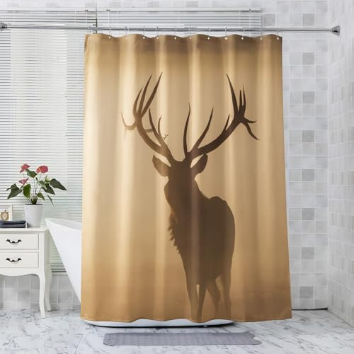 Rideau de Douche Cerf - Rideau Douche 90x200 Motif Animaux Sauvages, Rideau Baignoire Anti Moisissure Imperméable, Rideau Douche Tissu Polyester Machine, Rideau Salle de Bain avec 12 Crochets