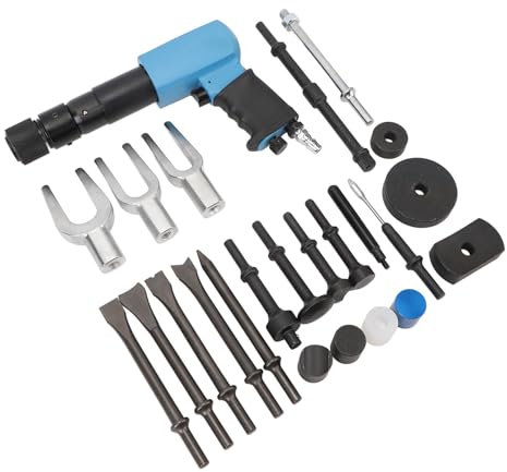 Akozon 24 Pcs Long Barrel Air Hammer Kit - Multifunctional Pneumatic Tool Set for Auto Repair - Chisels, Split Fork Removers, and More