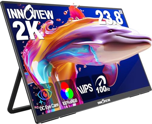 InnoView Large 23.8 Portable Monitor 2K 100Hz ∆E < 2 100% sRGB Fast IPS Portable Gaming Monitor QHD with Adjustable 180°USB-C HDMI Stand for PS5/4 Desktop MacBook Switch Xbox