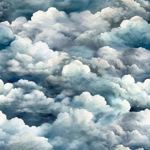 FunStick 44.5CM×9M Papier Peint Adhesif Bleu Nuage Papier Peint Adhésif Mural Salle de Bain Chambre Enfant Imperméable Vinyl Adhésif Rouleau Motif Cuisine Mer Sombre de Nuages Vinyle Adhesif Bleu