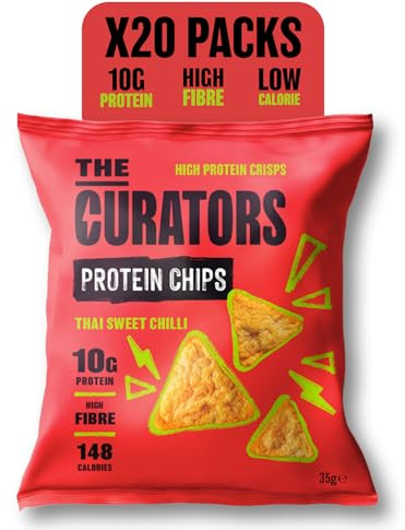 THE CURATORS Protein Chips, Thai Sweet Chilli, 35g (20 Packs), 10g Protein, High Fibre, 147 Calories, Gluten Free, Vegan (20x35g), Lentil & Soy Crisps.