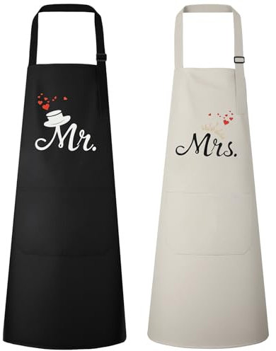 Vicloon Paar Geschenk Schürze,2 Stück Kochschürze,wasserdichte Schürze,Verstellbarem Schürze mit 2 Taschen für Küche,Kochen,Backen,Garten,BBQ(Kronenstil)
