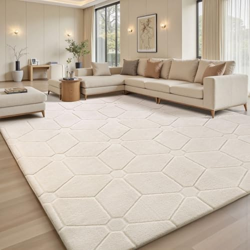Sour Lemon Teppiche für Wohnzimmer, 240 x 300 cm, cremefarben, für Schlafzimmer, extra große Teppiche für Wohnzimmer, maschinenwaschbar, rutschfest, Kurzflor-Teppich, Teppichmatte für Kinderzimmer und