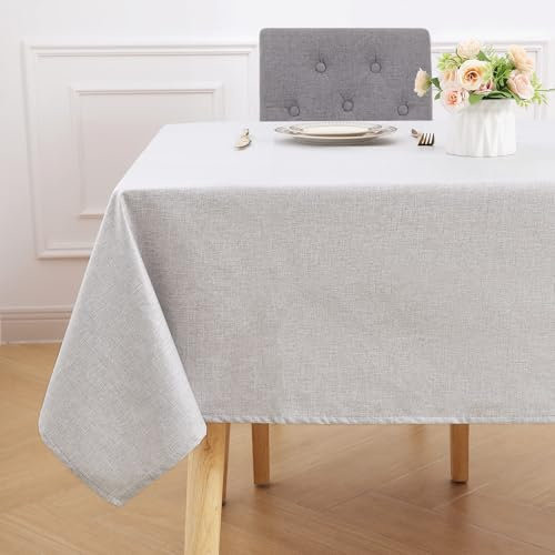 smiry Rectangular Table Cloth Wipe Clean 140x200 cm, Wipeable Water Resistant Linen Tablecloth, Fabric Washable Dining Table Cover for Kitchen Indoor Outdoor, Light Grey