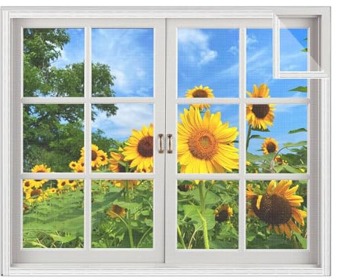 Mosquiteras para ventanas,115x115cm(WxH) Blanco,mosquiteros de malla autoadhesiva,protector de insectos y abejas ajustable a múltiples ventanas