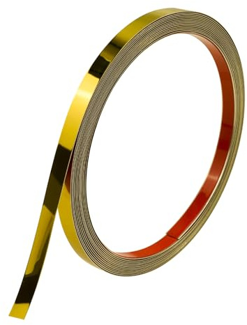 JSIWOTH Moulure Murale en Acier Inoxydable, Bande Décorative Métallique Autocollante Effet Miroir, Profil Flexible Peel and Stick pour Miroirs, Murs, Fenêtres & Meubles, 5m x 1cm Or brillant