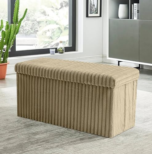 GC GAVENO CAVAILIA Ottoman Storage Box Chest With Lid | 76X35X35 Cm Mink Ottoman Blanket Box Seat | Foldable Storage Bench Footstool Toy Box For Living Room Hallway