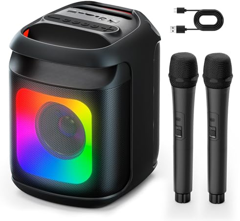 Karaoke Machine 2 Microphones: Portable Karaoke Machine for Adults Kids - Bluetooth Karaoke Speaker Wireless Microphone for TV - Home Karaoke System for Party Birthday Gift Trussing