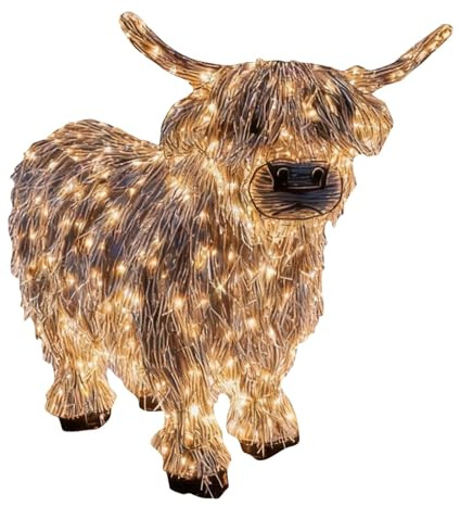 Generisch Highland Kuh Outdoor Weihnachtsdekoration - Festliche Garten Deko für Partys und Feiern mit Wetterfester Beleuchtung,Weihnachtsdeko,Schreibtischschmuck (Beige)
