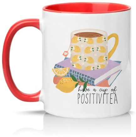 Sassy Souls Have A Cup of Positivitea Womens 11oz Ceramic Novelty Mug Tea Pun Positivity Tea Coffee Cup Gift Red