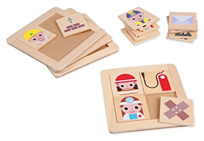 Lena 32166 - Holzspielzeug Paar Puzzle Berufe, Spielset mit 4 Grundplatten und 16 Paar Teilen aus FSC 100% Holz, Holzspiel Paare zuordnen für Kinder ab 2 Jahre, Memory und Lernspiel für Kleinkinder