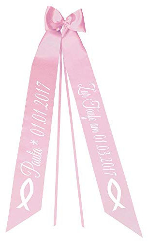 Elefantasie Taufschleife mit Taufdatum Namen und Geburtsdatum Personalisiert Schleife für Taufkleid Taufanzug Motiv Fisch rosa