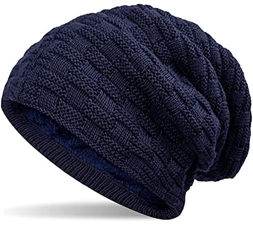 Hatstar Warme gefütterte Feinstrick Damen Beanie Herren Mütze | mit Flecht Muster und sehr weichem Fleece Innenfutter | Unisex Wintermütze weich & warm (9 | dunkelblau)