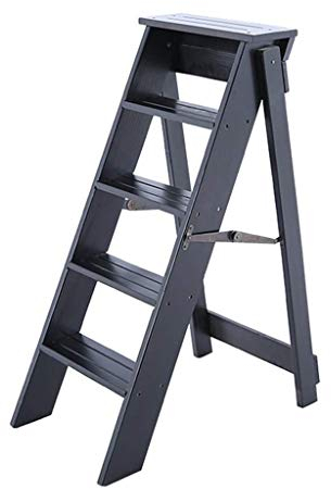 LHNLY-Stepladder Marchepied Escabeau en Bois Massif 5 marches léger et Pliable Escabeau Échelle Pliante Bibliothèque Domestique pour tablettes à échelle Multifonctions - capacité de 300 LB