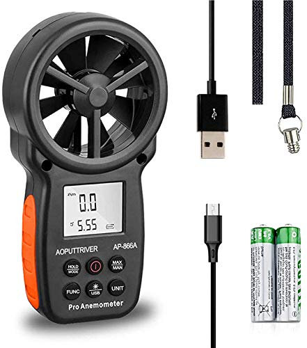 Digital Anemometer Handheld AP-866A USB CFM Meter Wind Meter accurately measure wind temperature/speed wind chill CFM with MAX/MIN/AVG,Backlight LCD display for Sailing,HVAC,Flying