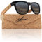 glozzi Sonnenbrille Herren und Damen Holz Polarisiert und Entspiegelt UV400 Schwarz mit Holzbügeln aus Zebrano und Brillenetui aus Kork